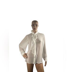 Zara Women’s Size XS White SHIRT WITH EMBROIDERED RUFFLES Long Sleeve  Blouse